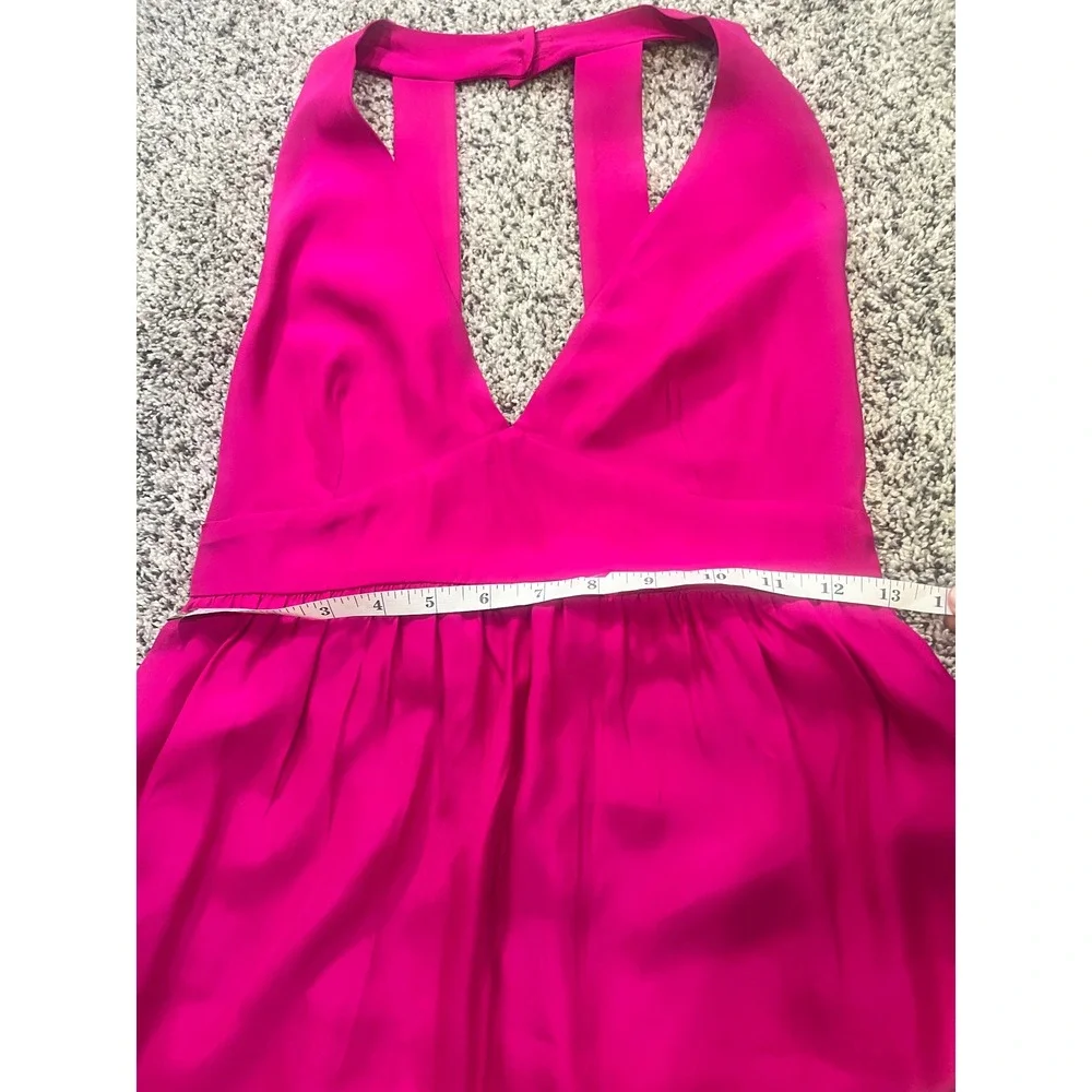 Amanda Uprichard Hot Pink‎ Halter Blouse 100% Silk Deep V-Neck Open Back Medium